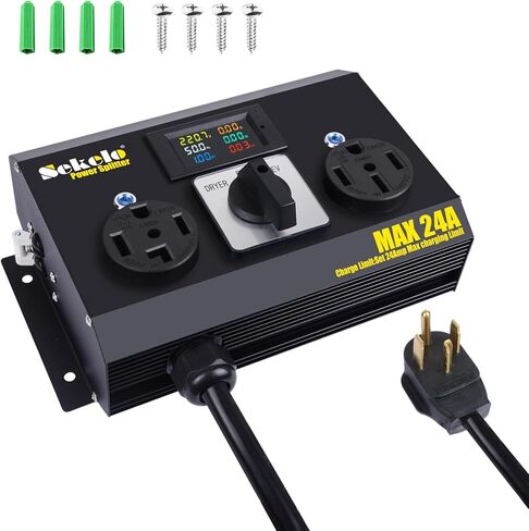 Manual EV Charging Switch for Dryer & EV, Aluminum Housing, NEMA 10-30, 240V, 24A Max Power Splitter, Hydraulic Safety Breaker, Hand-Operated Selector, Plug and Play in Saudi Arabia