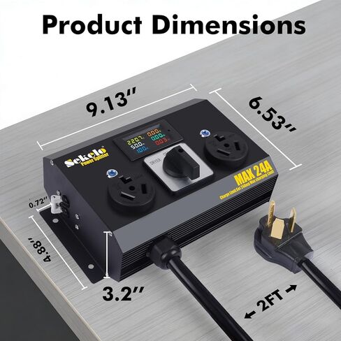Manual EV Charging Switch for Dryer & EV, Aluminum Housing, NEMA 10-30, 240V, 24A Max Power Splitter, Hydraulic Safety Breaker, Hand-Operated Selector, Plug and Play in Saudi Arabia