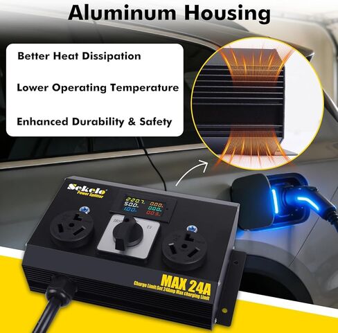 Manual EV Charging Switch for Dryer & EV, Aluminum Housing, NEMA 10-30, 240V, 24A Max Power Splitter, Hydraulic Safety Breaker, Hand-Operated Selector, Plug and Play in Saudi Arabia