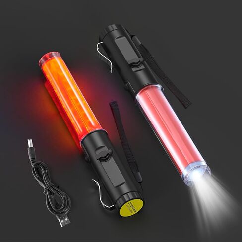 Traffic Wand Rechargeable, 10 Inch Traffic Control Baton Light with 3 Flashing Modes and 1 White LED on Top, Air Marshaling Signal Wand with Side Clip for Airport, Parking, Car Directing, 1 Pack in Kuwait