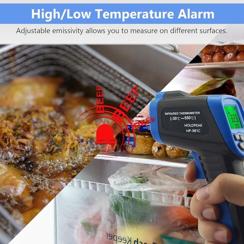 HOLDPEAK 981C ميزان حرارة رقمي بالليزر بالأشعة تحت الحمراء غير ملامس، مسدس درجة حرارة الأشعة تحت الحمراء للقراءة الفورية -58 إلى 1022 درجة فهرنهايت (-50 إلى 550 درجة مئوية) للطهي، والشواية، وفرن البيتزا، والشواية، والمحرك، والتدفئة والتهوية وتكييف الهواء، in Kuwait