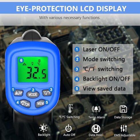 HOLDPEAK 981C ميزان حرارة رقمي بالليزر بالأشعة تحت الحمراء غير ملامس، مسدس درجة حرارة الأشعة تحت الحمراء للقراءة الفورية -58 إلى 1022 درجة فهرنهايت (-50 إلى 550 درجة مئوية) للطهي، والشواية، وفرن البيتزا، والشواية، والمحرك، والتدفئة والتهوية وتكييف الهواء، in Kuwait