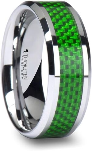 Roy Rose Jewelry Mens Tungsten Carbide Emerald Green Carbon Fiber Tinlay Rings - Flat Comfin in Saudi Arabia