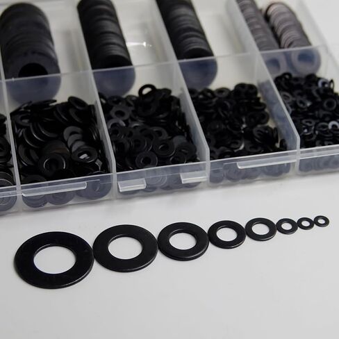 1100 Pcs 9 Sizes Flat Washers for Screws Bolts Black Metal Assorted Washers M2 M2.5 M3 M4 M5 M6 M8 M10 M12 for Furniture Mechanical Repairs in Saudi Arabia