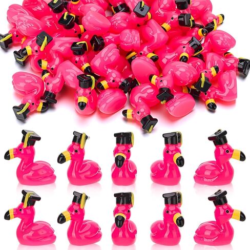 50 PCS Christmas Mini Resin Flamingos ، Histrich Hat Miniature Flamingo Ducks ، in Kuwait
