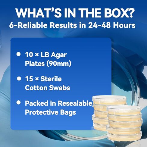 أطباق LB Agar - 10 أطباق بتري معقمة مصبوبة مسبقًا + 15 مسحة معقمة - طازجة، محكمة الغلق ثلاثية للزراعة البكتيرية ومختبرات الأحياء الدقيقة والاستخدام في الفصول الدراسية in Kuwait
