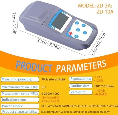 مقياس التعكر المحمول ZD-2A - مقياس ألوان دقيق 0-200 NTU لاختبار المياه في المعامل وحمامات السباحة وسلامة الأغذية - أداة أساسية لجودة المياه in Kuwait
