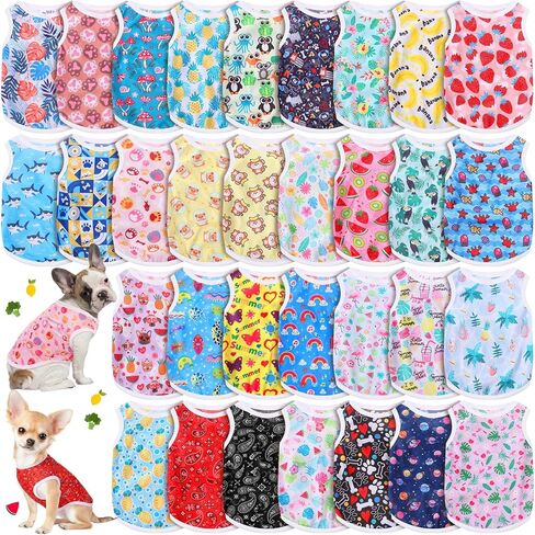 Yaomiao 32 Pack Summer Hawaii Dog Shirts Girls Dogs T-Shirts Pet Vest Puppy Clothes Breathable Top Sleeveless Apparel for Cats(Cartoon Series,S) in Saudi Arabia
