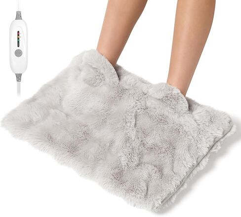 Electric Foot Warmer, Luxury Faux Fur Heating Pad for Feet Pain Relief Cramp, Heated Foot Warmer for Under Desk & Bed with 3 Heat Settings & 2H Auto-Off, ETL Certified, 20x22 Inch, Dark Grey in Saudi Arabia