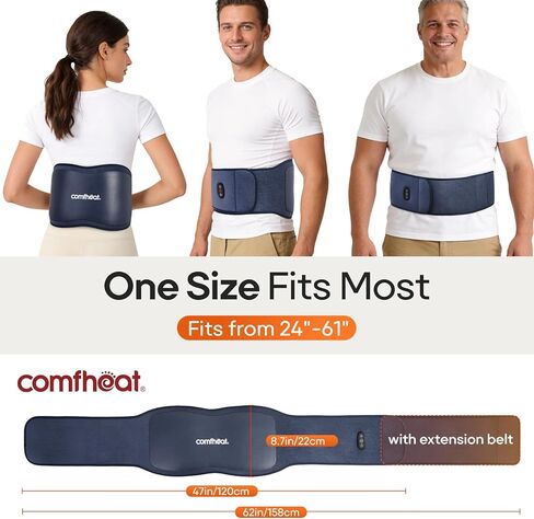 Cordless Back Massager with Heat for Pain Relief Deep Tissue, Portable Heating Pad for Lower Back & Sciatica Pain, 4 Motors Wearable Heat Wrap Belt Battery Powered, Extra Large Up to 61" in Saudi Arabia