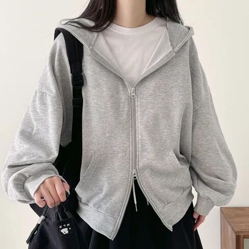 Women's Full Zip-Up Hoodie - Casual Long Sleeve Sweatshirt with Drawstring & Front Pockets in Saudi Arabia