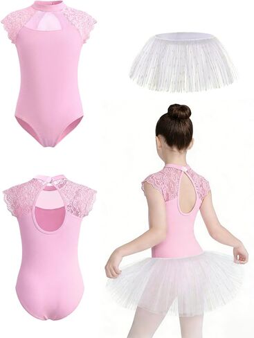 Girls Ballet Leotard 2-in-1 Set with Detachable 4-Layer Sparkly Tulle Skirt in Saudi Arabia