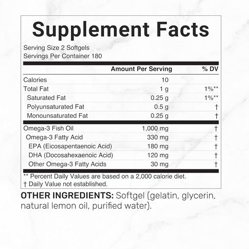 Omega-3 Fish Oil Burpless Formula from Wild Caught Deep Sea Fish, 360 Softgels | 1,000 mg Fish Oil with 180 mg EPA & 120 mg DHA per Serving | Natural Lemon Flavor | Non-GMO, cGMP Manufactured in Saudi Arabia