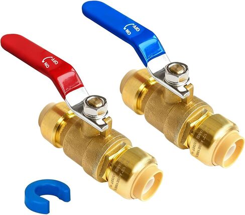 TTFLEX Water Shut Off Ball Valve 1/2 inch Push to Connect Brass Valves Quarter Turn for Hot and Cold Water, Compatible with Pex Copper CPVC Pipes, 2 PCS in Kuwait