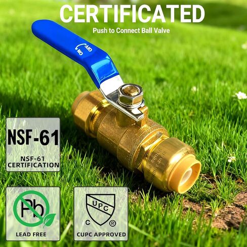 TTFLEX Water Shut Off Ball Valve 1/2 inch Push to Connect Brass Valves Quarter Turn for Hot and Cold Water, Compatible with Pex Copper CPVC Pipes, 2 PCS in Kuwait