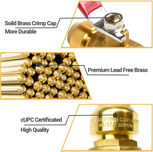 TTFLEX Water Shut Off Ball Valve 1/2 inch Push to Connect Brass Valves Quarter Turn for Hot and Cold Water, Compatible with Pex Copper CPVC Pipes, 2 PCS in Kuwait
