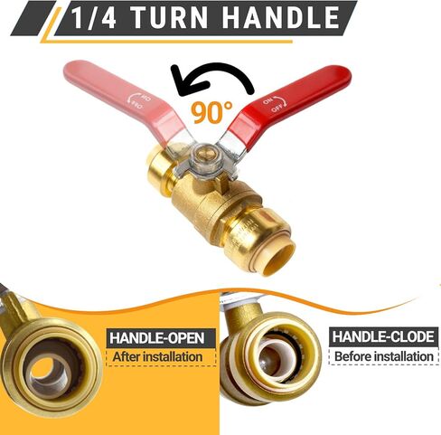TTFLEX Water Shut Off Ball Valve 1/2 inch Push to Connect Brass Valves Quarter Turn for Hot and Cold Water, Compatible with Pex Copper CPVC Pipes, 2 PCS in Kuwait