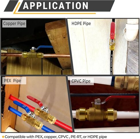 TTFLEX Water Shut Off Ball Valve 1/2 inch Push to Connect Brass Valves Quarter Turn for Hot and Cold Water, Compatible with Pex Copper CPVC Pipes, 2 PCS in Kuwait
