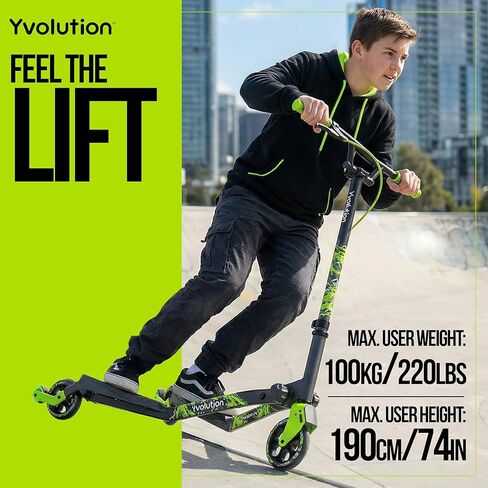 Yvolution Fliker Lift Kids Drift Scooter, Adjustable Handlebar in 3 Heights, 3 Wheels, for Boys and Girls Age 7+ Years Old, Max User Weight 220lbs/100kg in Kuwait