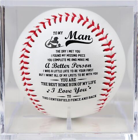 SYNGUCK Engraved Baseball Gift for Husband - You Complete Me Romantic Message - Clear Acrylic Display Case - Wedding, Anniversary, Valentine's Day Gift in Saudi Arabia
