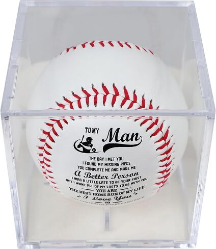 SYNGUCK Engraved Baseball Gift for Husband - You Complete Me Romantic Message - Clear Acrylic Display Case - Wedding, Anniversary, Valentine's Day Gift in Saudi Arabia