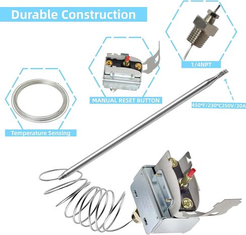 PP10084 مفتاح ترموستات عالي الحد Lchmo5030 لمقلاة Pitco، 1/4" خيط Mpt Stuff، 450F/230C ترموستات أمان عالي الحد 5225-11B مناسب لنماذج VF35 MGII SG14 35C 45C+ 18S 18 E500D in Saudi Arabia