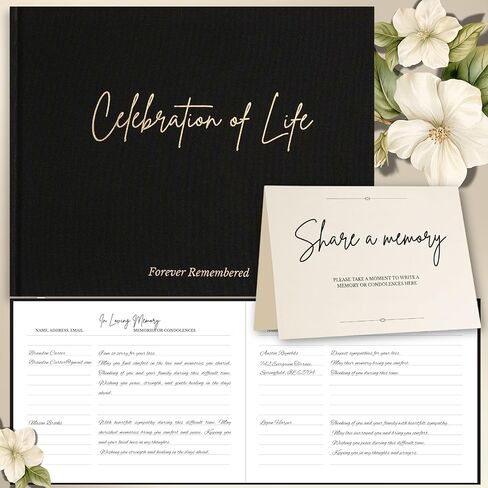 Funeral Guest Book – Celebration of Life Guest Book – Guest Book for Memorial Service – Funeral Registry Sign In Book – Linen Hardcover & Gold Foil – Keepsake Memory Book for Loved Ones - White in Kuwait
