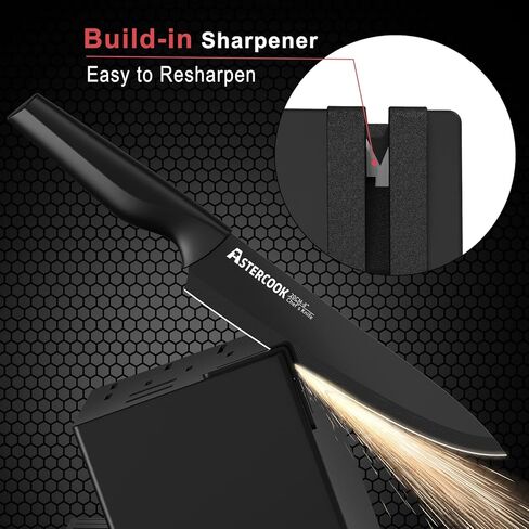 مجموعة سكاكين، مجموعة سكاكين أستيركوك 21 قطعة للمطبخ مع كتلة، مجموعة سكاكين مطبخ آمنة للاستخدام في غسالة الأطباق مع مبراة مدمجة، مجموعة سكاكين سوداء من الفولاذ المقاوم للصدأ الألماني in Kuwait