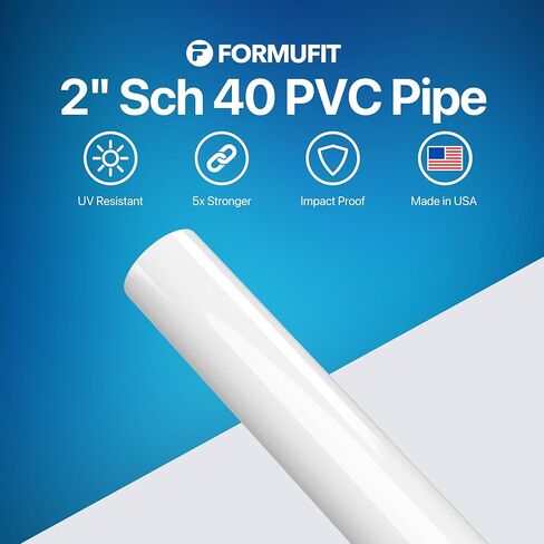 أنبوب PVC FORMUFIT، مقاس 2 بوصة، (2.375 بوصة OD فعلي) درجة أثاث SCH 40، أبيض (40 بوصة طول × 3 عبوات) هيكلي DIY للدفيئة والحديقة وخفة حركة الكلاب ومشاريع التصنيع - P002FGP-WH-40x3 in Saudi Arabia