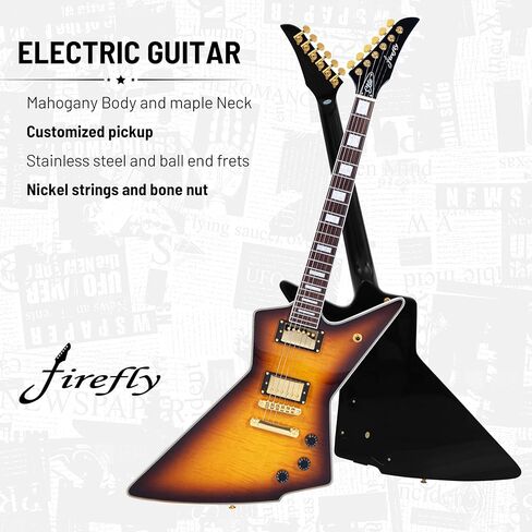 Firefly FFLX Solid Body Electric Guitar,Mahogany Guitar body,Stainless steel and ball end frets,rosewood fretboard(Vintage Sunburst Color) in Saudi Arabia