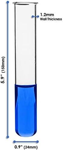 أنابيب اختبار 100 قطعة، 50 مل - زجاج بوروسيليكات 3.3 - جدران سميكة 1.2 مم، حافة مطرزة - متانة فائقة للحرارة والكيميائية - طول 5.9 بوصة، قطر 1 بوصة - Eisco Labs in Kuwait