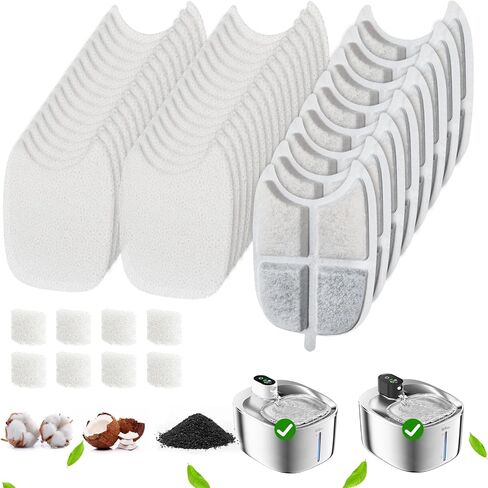 8 Pack Filters Replacement Filters for FS10 Plus, with 32 Pack Pre-Filter Sponges & 8 Pump Filter, 6 Layer Filters, Pet Drinking Fountain for 138 fl oz/4.1L FS10 Plus in Saudi Arabia