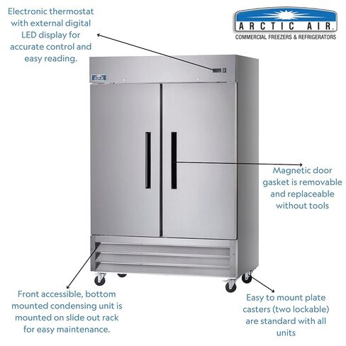 Arctic Air AF49 54" Two Section Two Door Reach-in Commercial Freezer, 49 Cubic Feet, Stainlesss Steel, 115v in Saudi Arabia