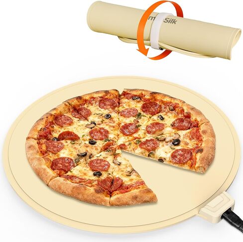 Portable Silicone Pizza Warming Mat - Roll Up Electric Food Heating Pad Tray, Fast Even Heating for Buffet Parties, Foldable Hot Plate Warmer for Home Kitchen Gifts (khaki) in Saudi Arabia