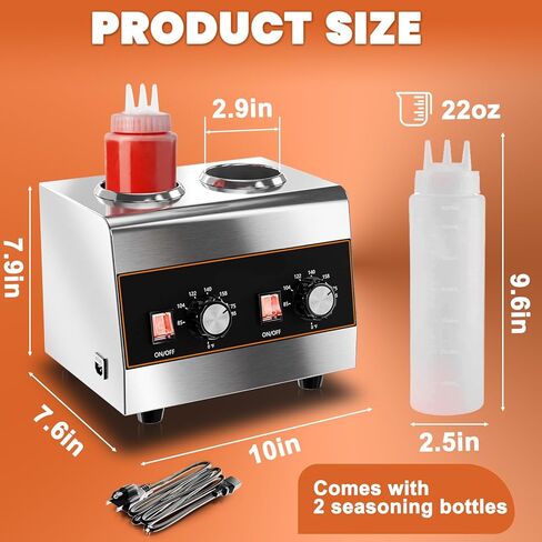 موزع جبن ناتشو، موزع صوص الجبن الكهربائي الأكثر دفئًا، موزع حلوى الشوكولاتة التجارية، موزع حلوى ساخنة لجبن ناتشو كراميل مع زجاجات ضغط سعة 22 أونصة/650 مل*2 in Kuwait