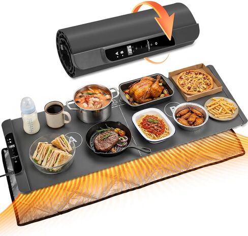 BESTISAN Food Warming Mat, Dual Zone Independent Control 36x15 Inch Large, 10-Second Rapid Heat, Heat Resistance Pad, 14-Level Temp & 10H Timer, Child Lock, Even Heating for Family Dinner Party Buffet in Kuwait