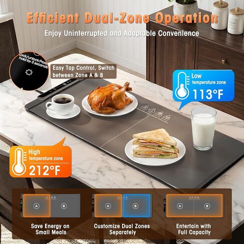 BESTISAN Food Warming Mat, Dual Zone Independent Control 36x15 Inch Large, 10-Second Rapid Heat, Heat Resistance Pad, 14-Level Temp & 10H Timer, Child Lock, Even Heating for Family Dinner Party Buffet in Kuwait