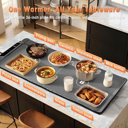 BESTISAN Food Warming Mat, Dual Zone Independent Control 36x15 Inch Large, 10-Second Rapid Heat, Heat Resistance Pad, 14-Level Temp & 10H Timer, Child Lock, Even Heating for Family Dinner Party Buffet in Kuwait