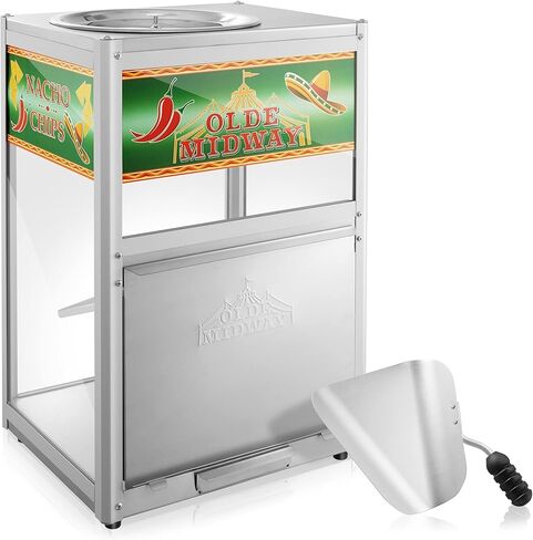 Olde Midway Nacho Chip Warmer Machine with Scoop, Commercial Grade Stainless Steel Concession Stand Display with Glass Door in Kuwait