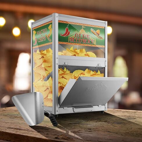 Olde Midway Nacho Chip Warmer Machine with Scoop, Commercial Grade Stainless Steel Concession Stand Display with Glass Door in Kuwait