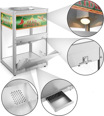 Olde Midway Nacho Chip Warmer Machine with Scoop, Commercial Grade Stainless Steel Concession Stand Display with Glass Door in Kuwait
