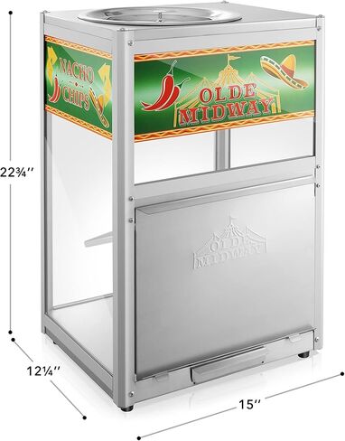 Olde Midway Nacho Chip Warmer Machine with Scoop, Commercial Grade Stainless Steel Concession Stand Display with Glass Door in Kuwait