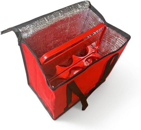 JoEzzy Insulated Delivery Bag & 6-Cup Drink Carrier Set – Thermal Food Warmer & Leak-Proof Beverage Caddy – Professional Bundle for Food Delivery, Catering & Picnics - Red in Saudi Arabia