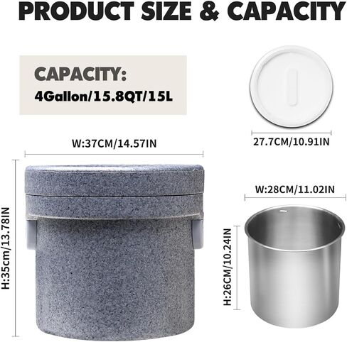 حاوية حساء معزولة EPP لتسخين الطعام التجاري للطعام الساخن أو البارد، صندوق ساخن لتقديم الطعام، مع دلو من الفولاذ المقاوم للصدأ، حامل حساء قابل للتكديس للمطعم والمقصف والمنزل (15.8QT) in Kuwait