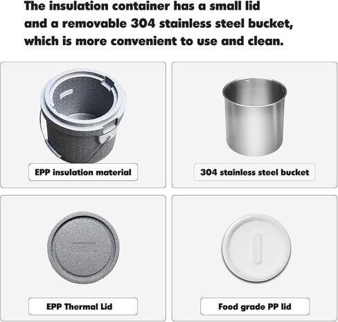 حاوية حساء معزولة EPP لتسخين الطعام التجاري للطعام الساخن أو البارد، صندوق ساخن لتقديم الطعام، مع دلو من الفولاذ المقاوم للصدأ، حامل حساء قابل للتكديس للمطعم والمقصف والمنزل (15.8QT) in Kuwait
