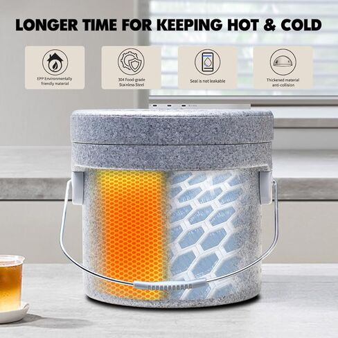 حاوية حساء معزولة EPP لتسخين الطعام التجاري للطعام الساخن أو البارد، صندوق ساخن لتقديم الطعام، مع دلو من الفولاذ المقاوم للصدأ، حامل حساء قابل للتكديس للمطعم والمقصف والمنزل (15.8QT) in Kuwait
