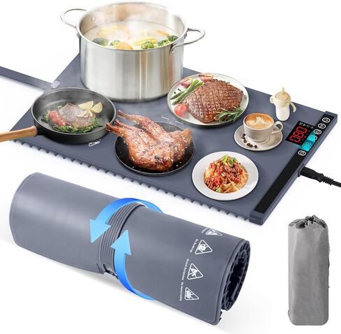 Electric Food Warmer, Warming Tray for Food, Food Warming Mat with 6 Temperature Settings&5 Hours Timer, 10S Fast Heating, Portable Rollable Heating Tray for Buffet, Gathering, Party, Home, Kitchen,GY in Kuwait