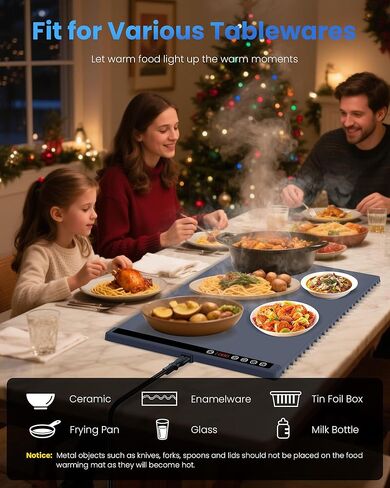 Electric Food Warmer, Warming Tray for Food, Food Warming Mat with 6 Temperature Settings&5 Hours Timer, 10S Fast Heating, Portable Rollable Heating Tray for Buffet, Gathering, Party, Home, Kitchen,GY in Kuwait