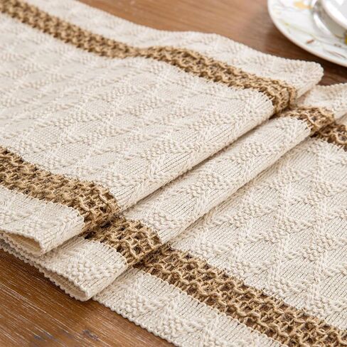 Niviy Boho Table Runner for Easter Spring Home Decor 72 Inches Long Farmhouse Macrame Easter Table Runner Cotton Linen Woven Table Runners for Summer Dining Table Decoration, Beige & Brown in Kuwait