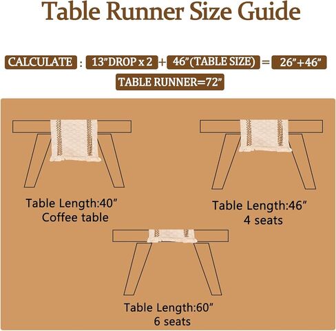 Niviy Boho Table Runner for Easter Spring Home Decor 72 Inches Long Farmhouse Macrame Easter Table Runner Cotton Linen Woven Table Runners for Summer Dining Table Decoration, Beige & Brown in Kuwait